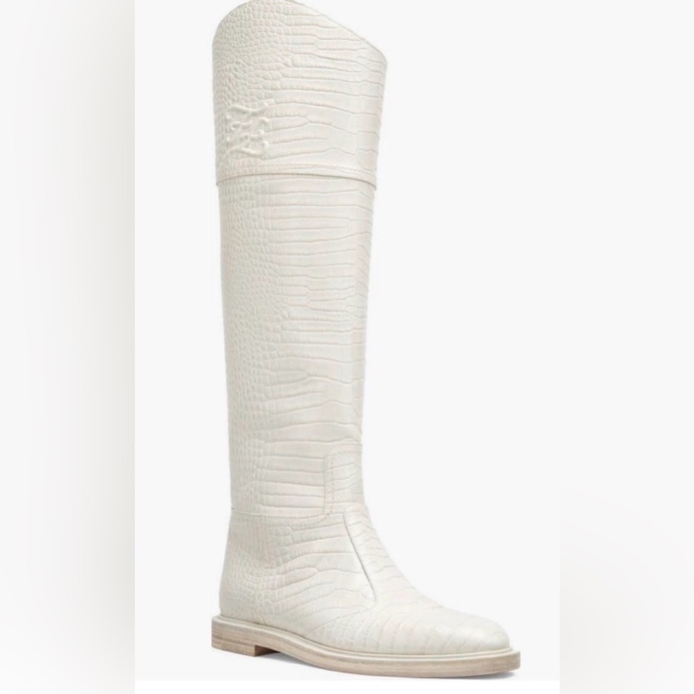 Fendi Karligraphy Cream Logo Croc Embossed Riding Boot!